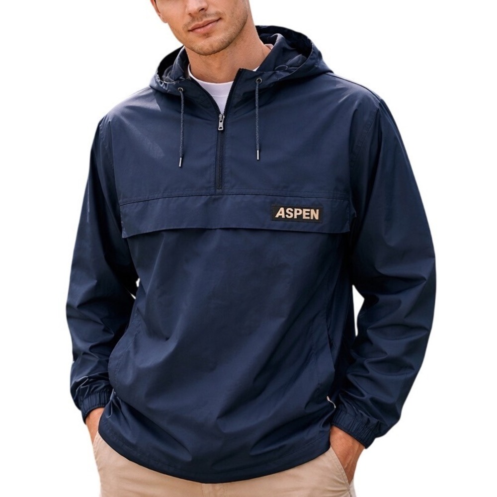 Aspen Men's Half Zip Pullover Logo Drawstring Hood Windbreaker‎ Jacket Sz Medium